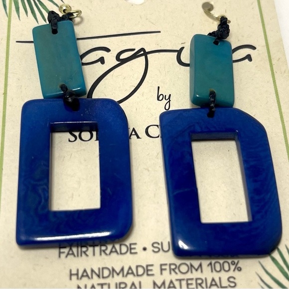 Tagua Nut Artisan Made Fair Trade Sustainable Geometric Earrings.​​ New with Tag - Picture 2 of 4